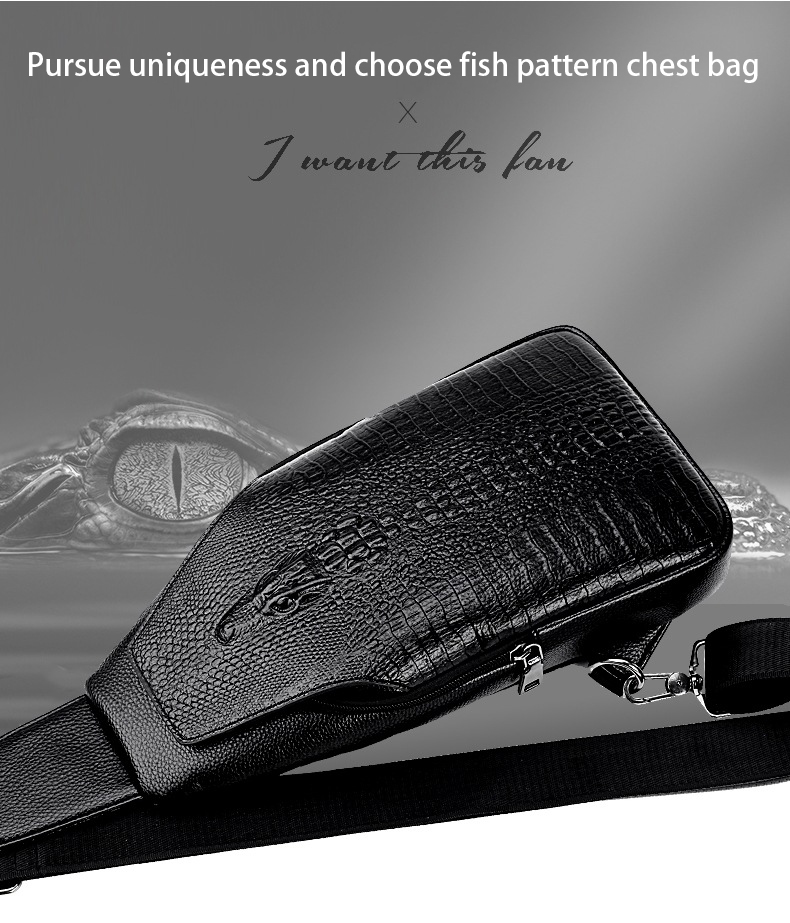 Men's Fashion Crossbody Chest Bag with Alligator Pattern and PU Leather Material