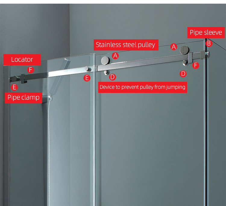 8-12mm Framless Glass Door Sliding Mirror Barn Door Kit for Hotel Bathroom and Closet