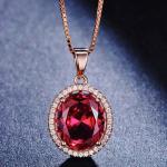 Rose Gold Plate Sterling Silver Oval Pink Cubic Zirconia Pendant Necklace 18