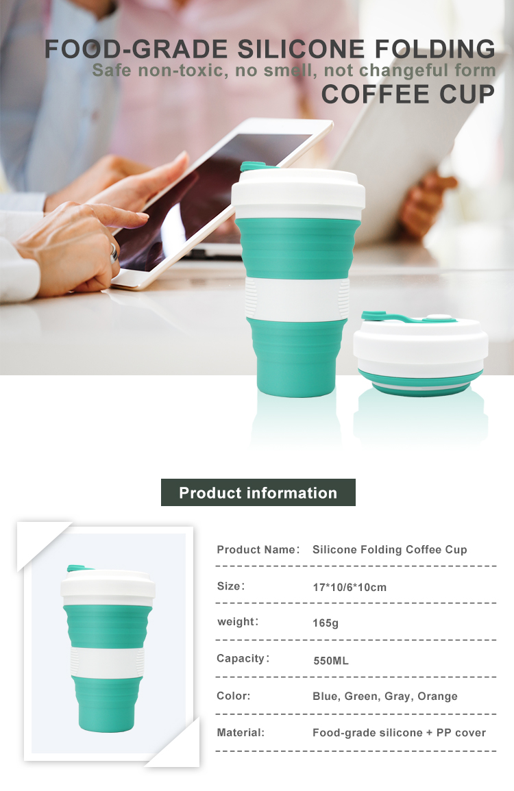 Food Grade Leak Proof 550ML Collapsible Silicone Mug