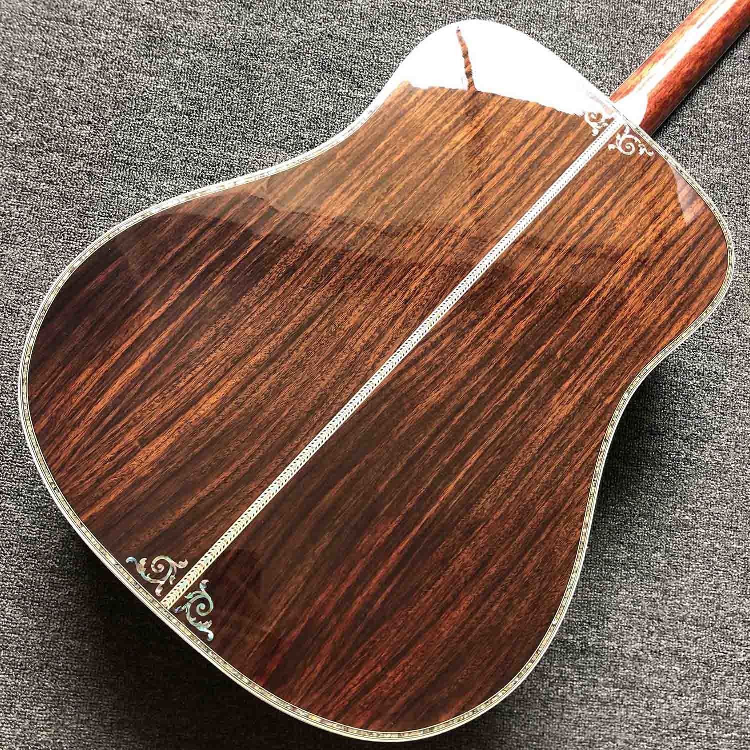 Custom Deluxe Real Abalone Binding Ebony Fingerboard Rosewood Back Side Solid Spruce Wood Acoustic Guitar