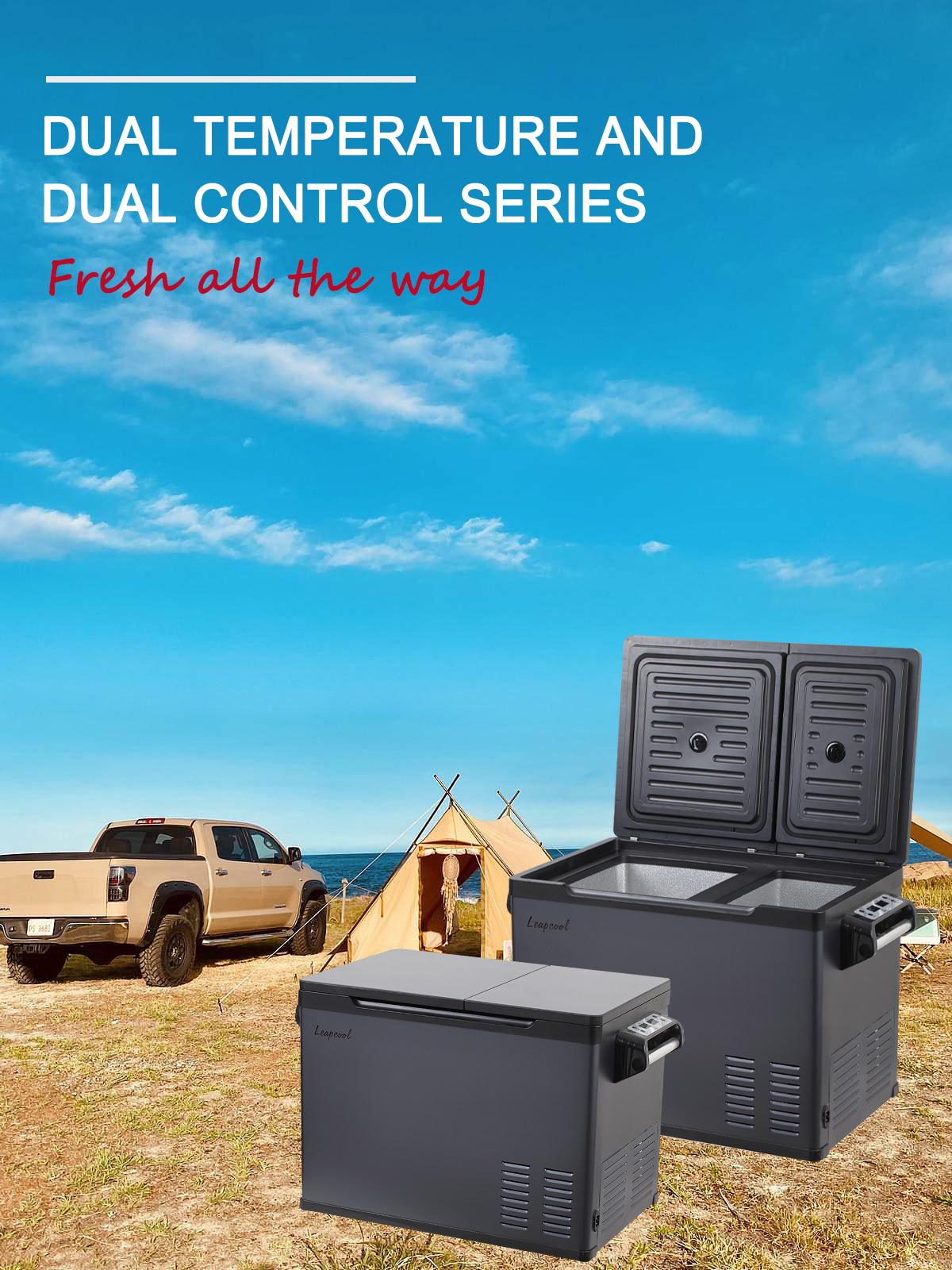 Powerful 50L Dual Temperature Control Car Freezer Refrigerator for Camping Solar Powered