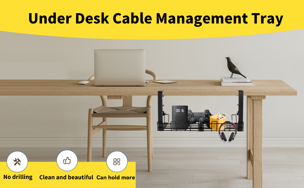 Organize Cords and Wires on Desk with Multifunctional Rectangle Cable Management Tray