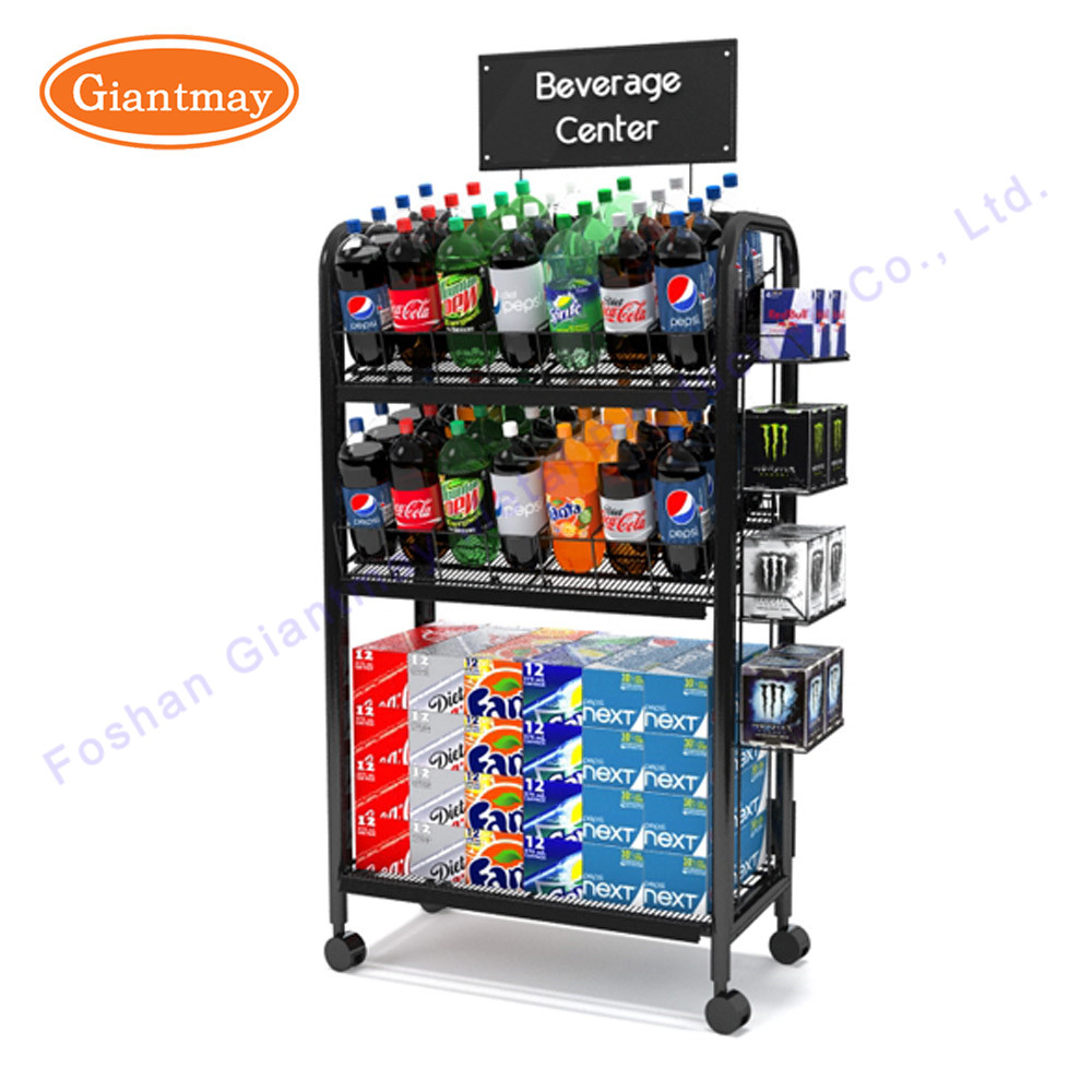 Commercial Metal Floor Soft Drink Shelf Retail bottle display stand W600*D500*H1500mm