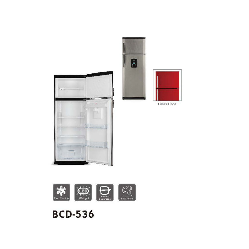 Vertical Stainless Steel Top Freezer Refrigerator With Adjustable Shelves Water Dispenser Bcd-536