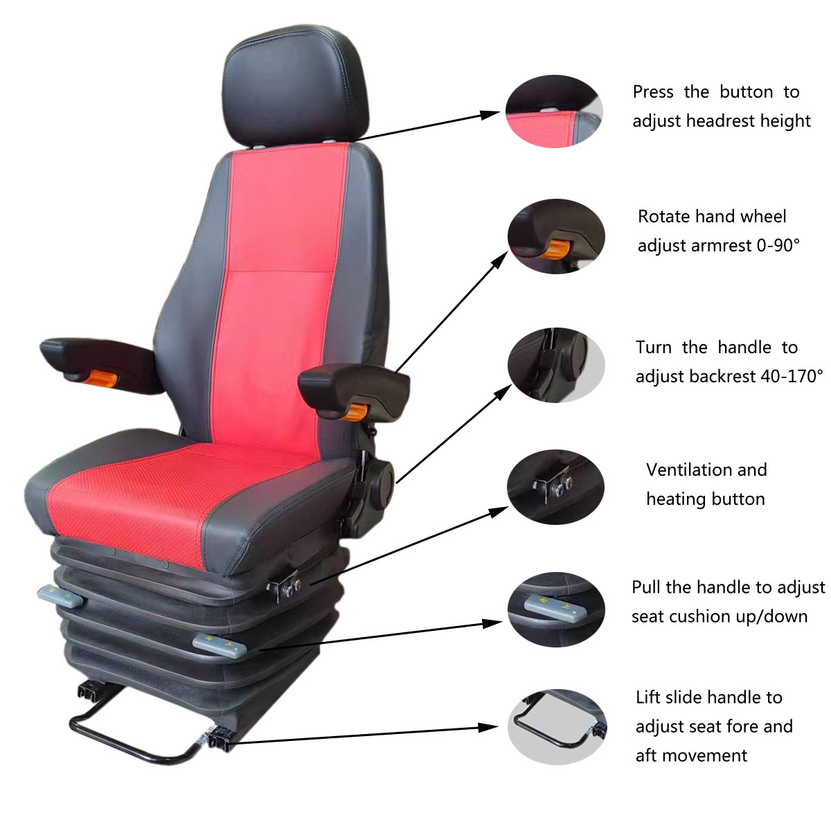Ventilation Heating Static Seat For Paver Construction Machinery