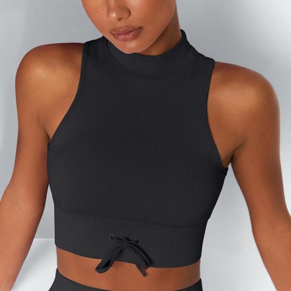 Striped turtleneck sports bra seamless solid color gather yoga lingerie fitness