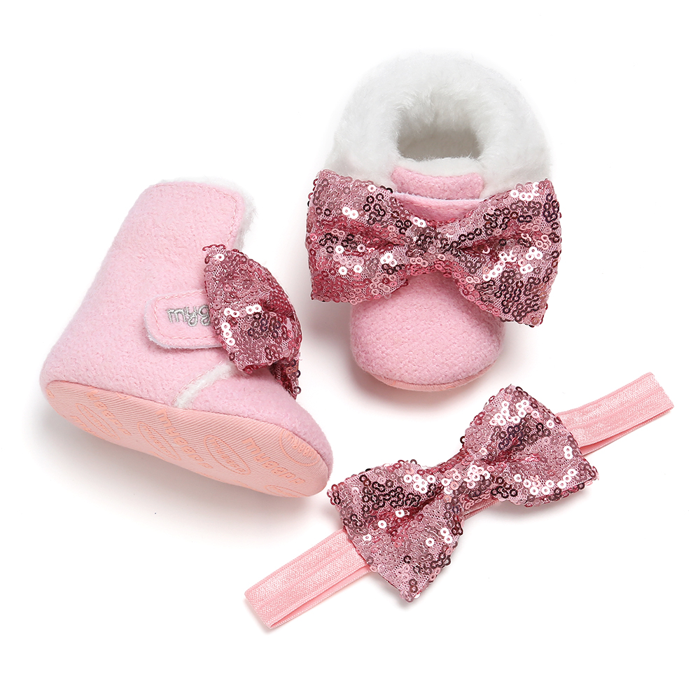 New designed Faux suede shining Bowknot prewalker outdoor infant girl baby booties