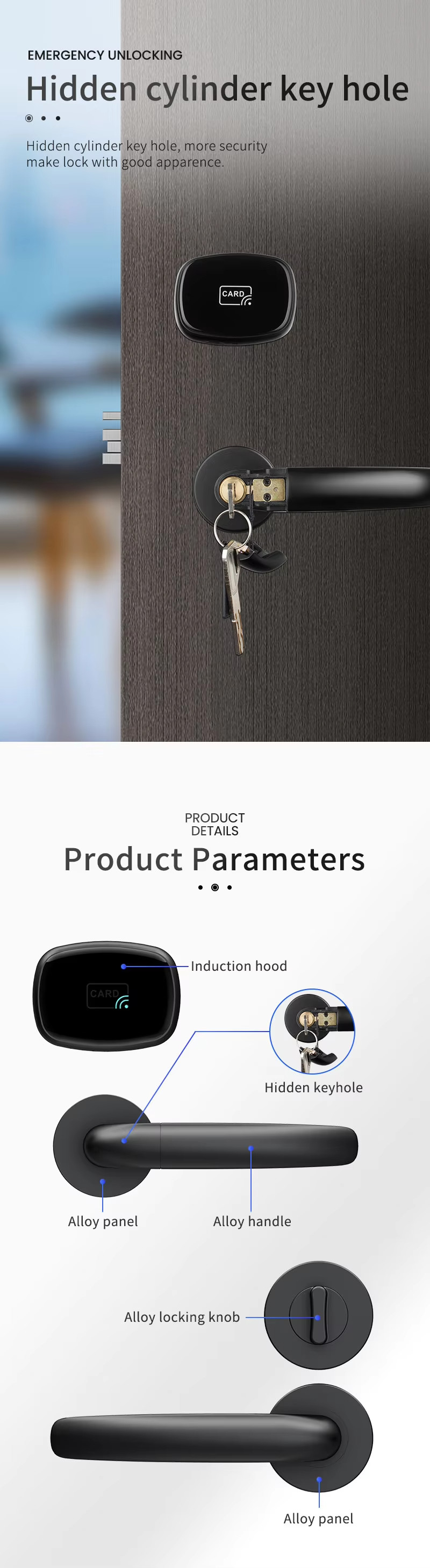 Hotel RFID Key Card Lock M102 MF RFID Door Handle With Management Software System