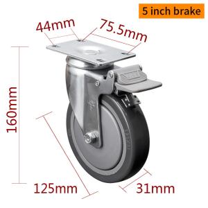 Quality EDL Medium Duty Zinc Coating 5inch 130kg Plate TPU Caster by Rigid, Swivel and Brake type 5715P-77 wholesale