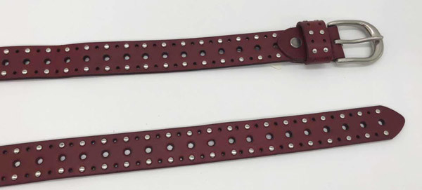 Genuine Womens Studded Leather Belt With Cutout Holes / 4mm Flat Studs
