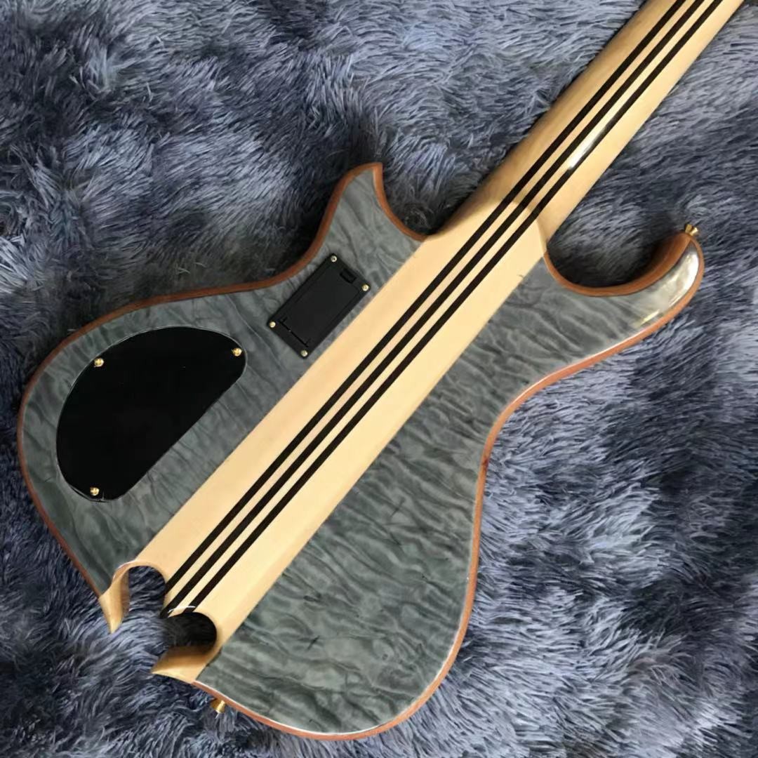 Custom Alem Style Mark King 5 Omega Cut Bottom Shape Neck Through Body Flamed Maple Top 5 Strings Bass Guitar