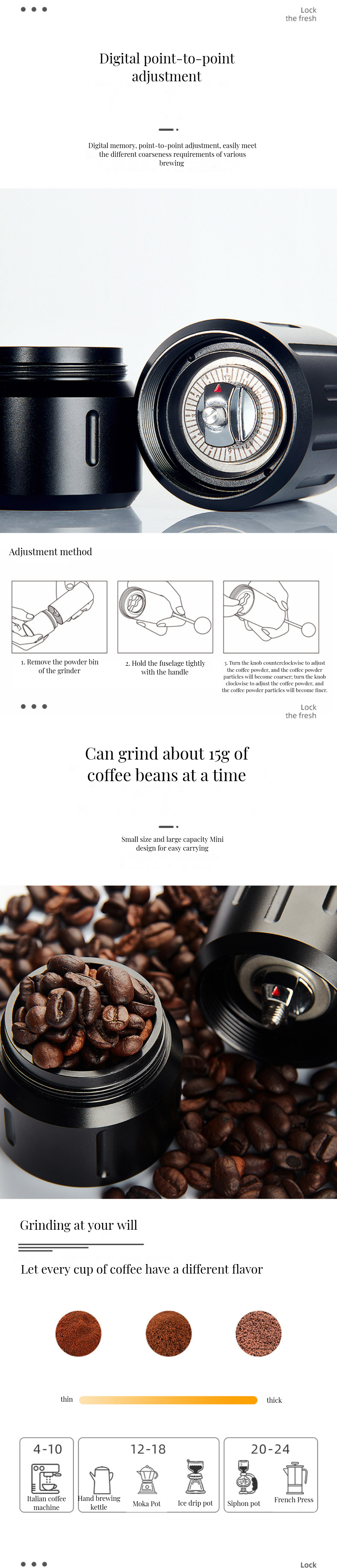 STAINLESS STEEL Portable Coffee Grinder for Modern Style Metal Utensils and Wood Mill