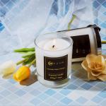 Customized Fragrance White Candle Glass Holder With Sliver Metal Lid