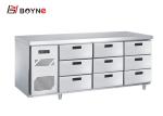 Counter Industrial Catering Fridge Self - Closing Nine Drawers SS201 Adjustable