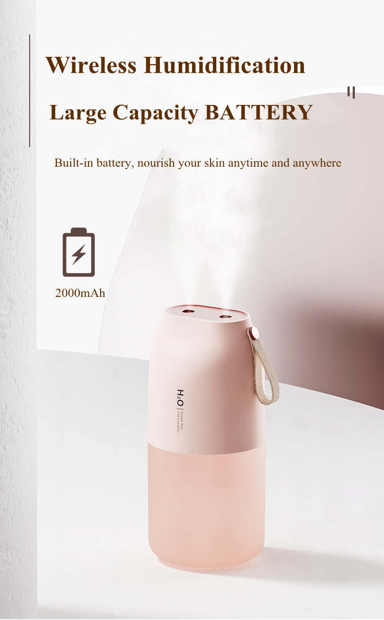 Dual Spray Ultrasonic Wireless Air Humidifier Portable Desktop Mist Spray