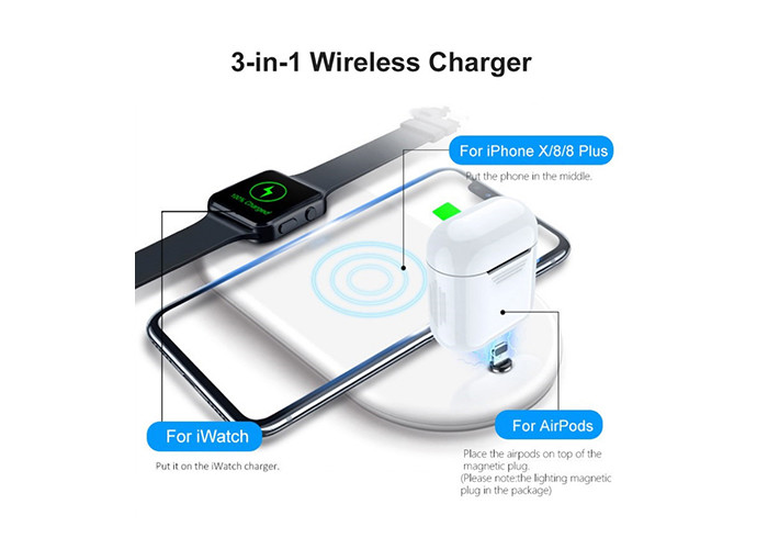 Pearl White 10W 11mm ABS 3 In 1 QI Wireless Charger
