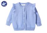 Kid Ruffle Shoulder Girls Cardigan Sweaters Pointelle in Neck / Placket Trim