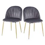 24.80lbs Weight 2pc Gray Velvet Upholstered Dining Chair Metal Leg