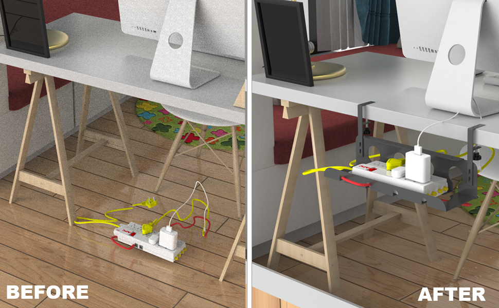 Under Desk Cord Organizer and Clamp Mount System for Tidy Cable Management 43*10*10cm