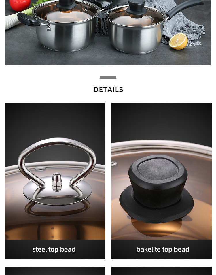 Amazon Top Seller Multipurpose 6Pcs Flat Bottom Milk Soup Pot Stainless Steel Cookware Sets With Glass Lid