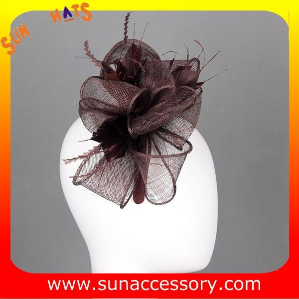 0919 hot sale fashion brown sinamay fascinators hats and caps with veil ,Fancy Sinamay fascinator from Sun Accessory