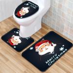 Santa Christmas Toilet Seat Cushion Polyester 3 Piece Bath Rug Set