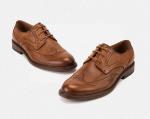 Retro Vintage Mens Leather Dress Shoes Brown Oxfords Zip Lace Up Brogue Shoes