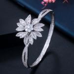 Luxury Pink Rose Gold Silver Color CZ Bracelet Bangle for Wedding Women on Hand