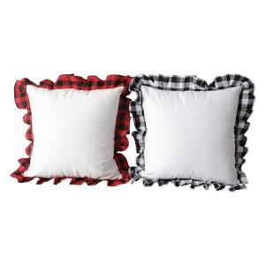 Quality Sublimation Pillow Cover Blanks Heat Transfer Printed Plaid With Ruffled Lace wholesale