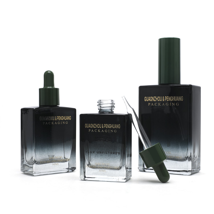 Cosmetic 30ml 50ml 100ml Empty Black Square Luxury Serum Glass Essential Oil Dropper Bottle