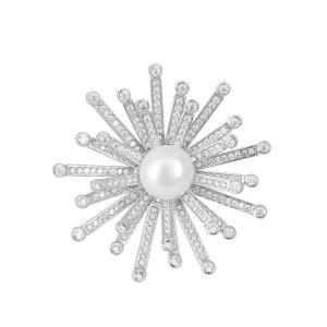 Quality Snowflower White Pearl and White CZ Handmade Fashion Brooches For Women wholesale