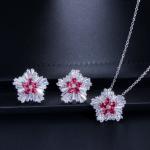 White Gold Color Luxury Bridal CZ Crystal Necklace and Earring Sets Big Wedding