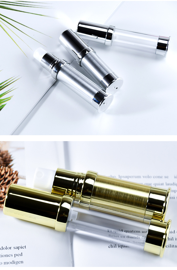 Silver Airless Cosmetic Bottles 10ml - 30ml Aluminum Multiple Capacity Lotion Bottle Pump