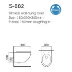 Bathroom Ceramic Golden Wall Hung Toilet Bowl Rimless