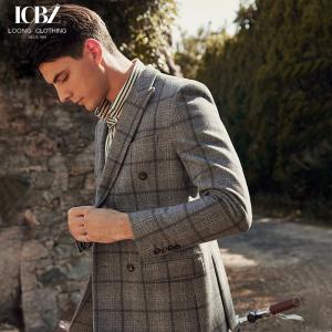 Quality Customized Logo Printing Business Suits Gray Wool Plaid Men's Suit for Groom Wedding Dress wholesale