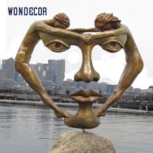 Quality Large Abstract Casting Bronze Face Sculpture Brass Color Decoration wholesale
