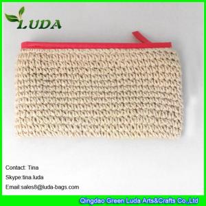 Quality LUDA new straw pouch handbag with red leather knitting paper straw clutch wholesale