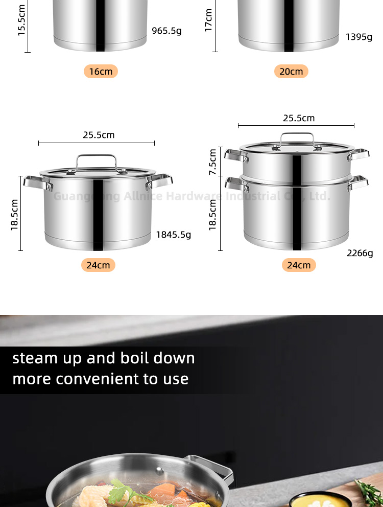 Multifunction Kitchen No 304 Stainless Steel Cooking Pot Set Soup Pot Steamer Pot Cookware Set With Glass Lid