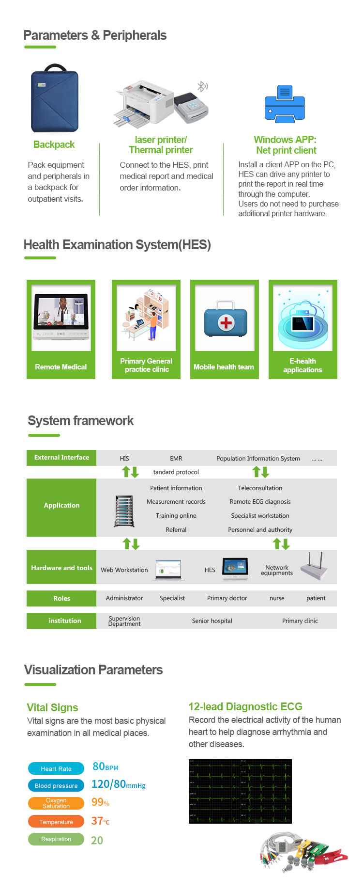 telemedicine HES-7 diagnostic telehealth portable ECG tablet telemedicine equipment telemedicine for medical use