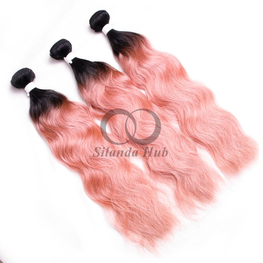 #T1B/Pink Natural Wave Remy Human Hair Bundles Sew In Weave Bundles Brazilian Bundle Deals