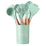 Non Stick Pink and Green Silicone Kitchen Utensil Set for Your Cooking
