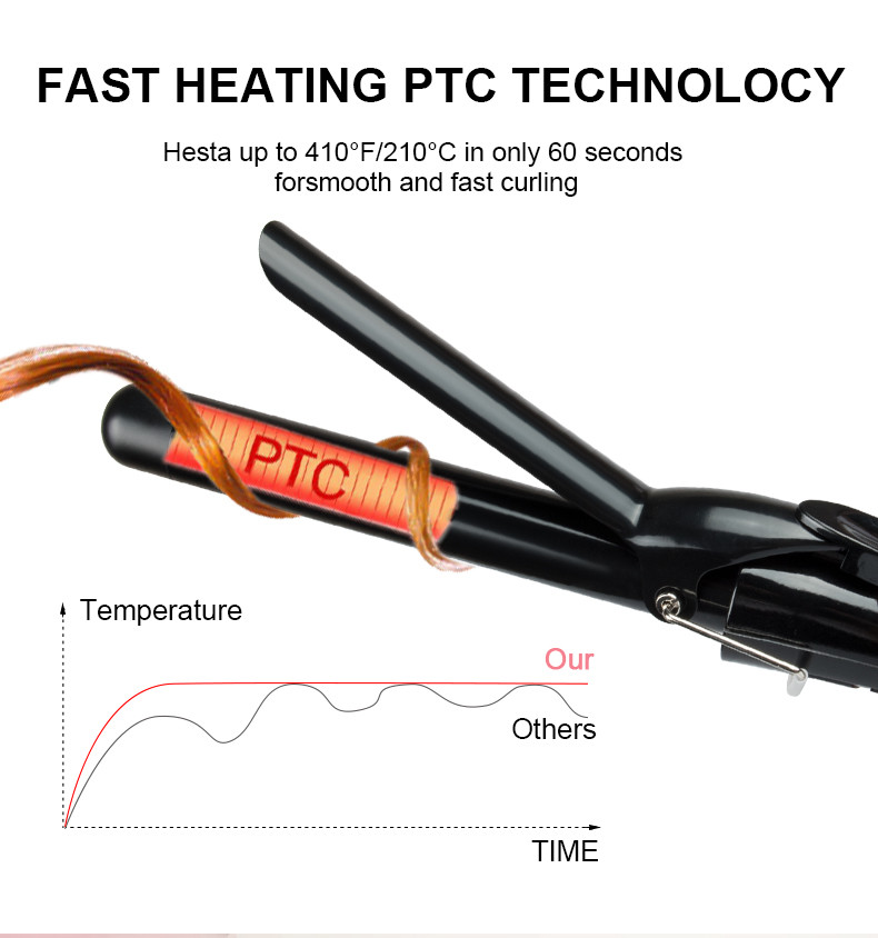Tourmaline Ceramic Hair Curler , 25mm Barrel Hair Styler Curling Wand