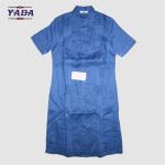 Front button blue linen short sleeve designs casual long slim sexy girl dress