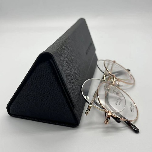 Black Folding Triangular Metal Eyeglass Case Unisex Fasion Hard Nylon