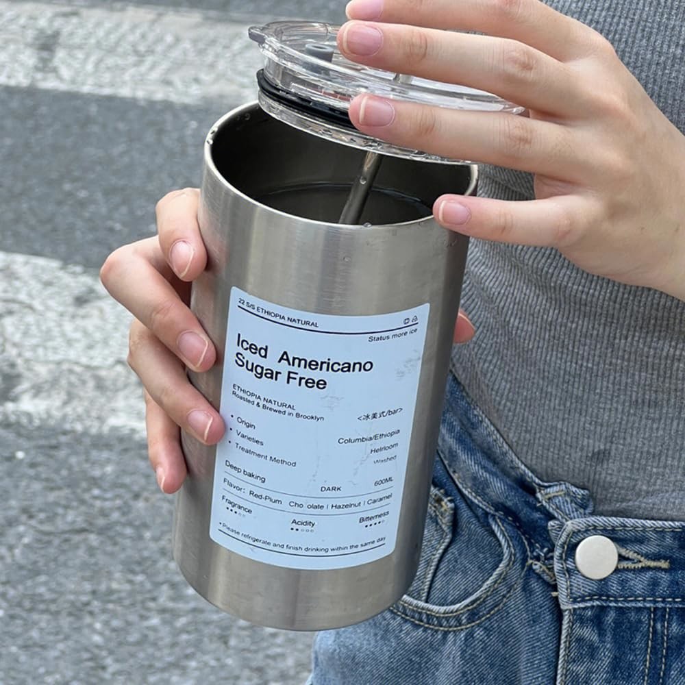 Customized Printing Stainless Steel Thermal Cup Portable Outdoor Straw 304 Stainless Steel Vacuum Double-Layer Thermal Cup