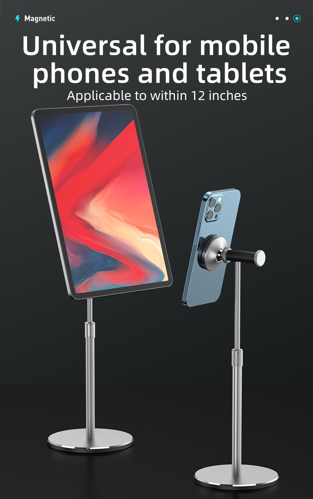 12.9inch 180deg Aluminum Alloy Headphone Tablet Stand Magnetic