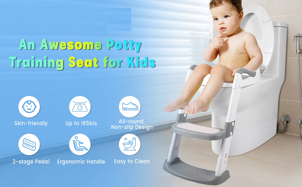 Grey/Blue/Red 3 In 1 Potty Training Seat With Step Stool Ladder Fits 1-10 Years Old