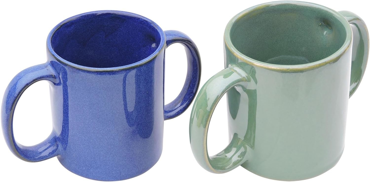 16 Ounce Set Of 2 Double Handle Ceramic Drinking Mug Dishwasher SAFE