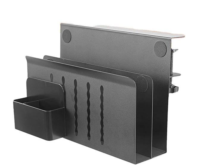 2 Tier Hanging Desk Organizer No Drill Alloy Steel Under Desk Storage for Office Black
